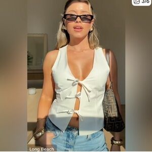 Zara White Tie-Front Blouse